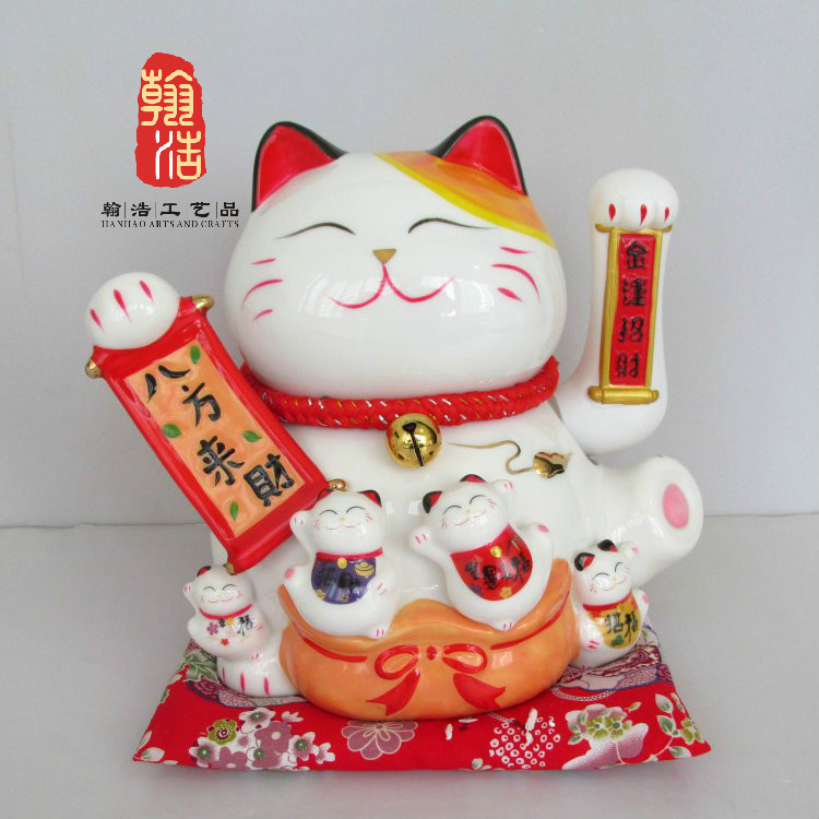 鄭州開(kāi)業(yè)喬遷擺件《發(fā)財(cái)貓》陶瓷工藝品